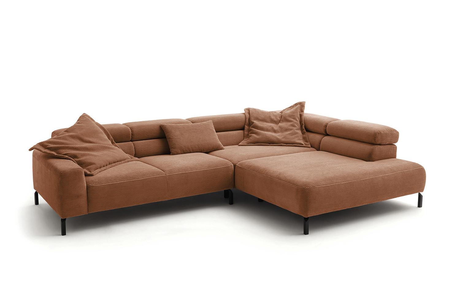 ECKSOFA DELIA Braun Cord - Schwarz/Braun, Textil/Metall (312/219cm) - KAWOLA
