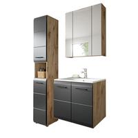 BADMÖBEL-SET 3-teilig Schwarz matt, Eiche Nox, Badezimmer Komplett-Set mit Waschbecken, 105 x 185 cm - Eichefarben/Schwarz, Glas/Keramik (105/185/46cm) - Inn.Furn