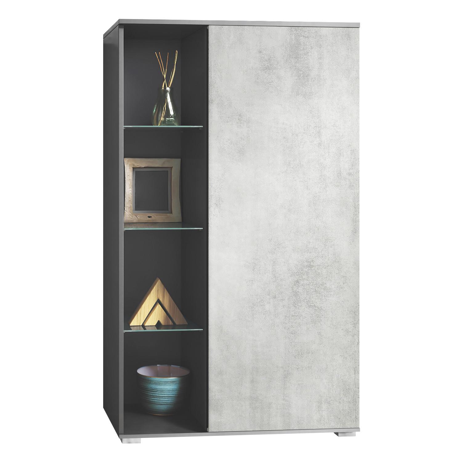 VITRINE Davos Beton Oxid Optik - Hellgrau, Holzwerkstoff (71.5/134/35cm) - Vladon