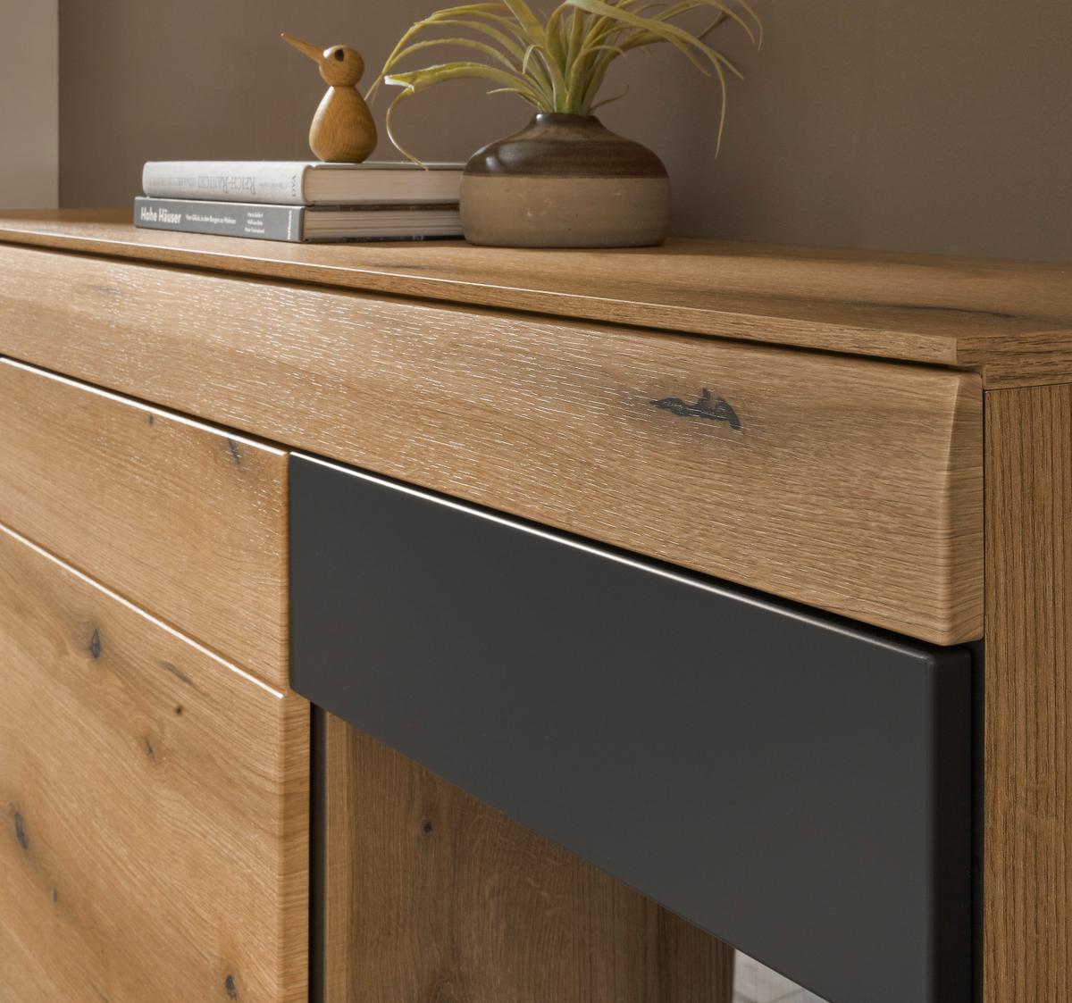 WOHNWAND Eiche, grau 300 cm 3-teilig, Schrankwand mit Soft-Close - Kaschmir/Eichefarben, Glas/Holzwerkstoff (300/170/45cm) - Furn.Design