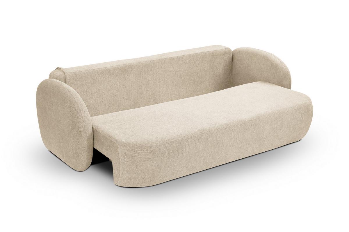 BETTSOFA AMICO Creme Geflochtener Stoff mit Schlaffunktion - Creme, Holz (238/86.5/101cm) - MASSENO