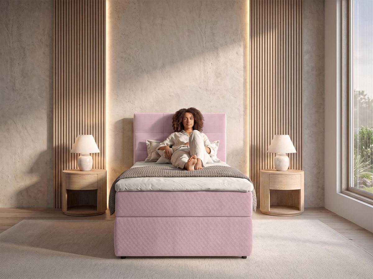 BOXBETT SAKARYA 80x200 cm mit Bettkasten und Matratze - Rosa + TOPPER - Schwarz/Rosa, Holz/Holzwerkstoff (80/200cm) - AX Living