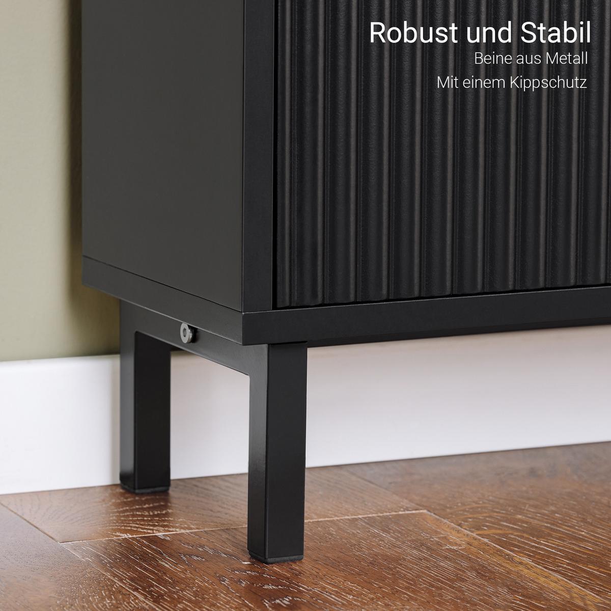 SCHUHSCHRANK mit 3 Klappen schmal 50x130x19cm Schwarz - Schwarz, Holzwerkstoff/Metall (50/130/19cm) - SoBuy