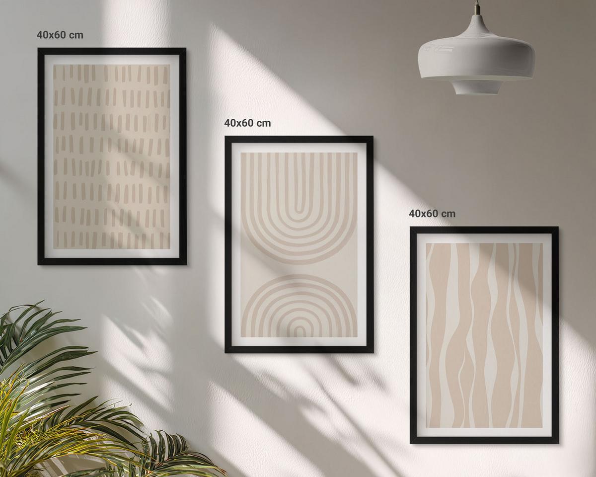 BILDER SET 3er Set - 40x60 cm Schwarzer Rahmen - Abstrakte beige Muster - Schwarz, Kunststoff (40/60cm) - TULUP