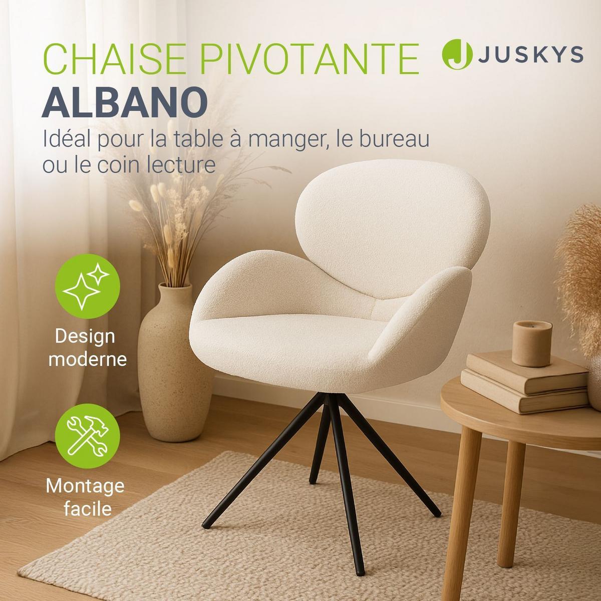 DREHSTUHL Albano Bouclé Creme (2er-Set) - Creme, Textil (59/90/65cm) - Juskys