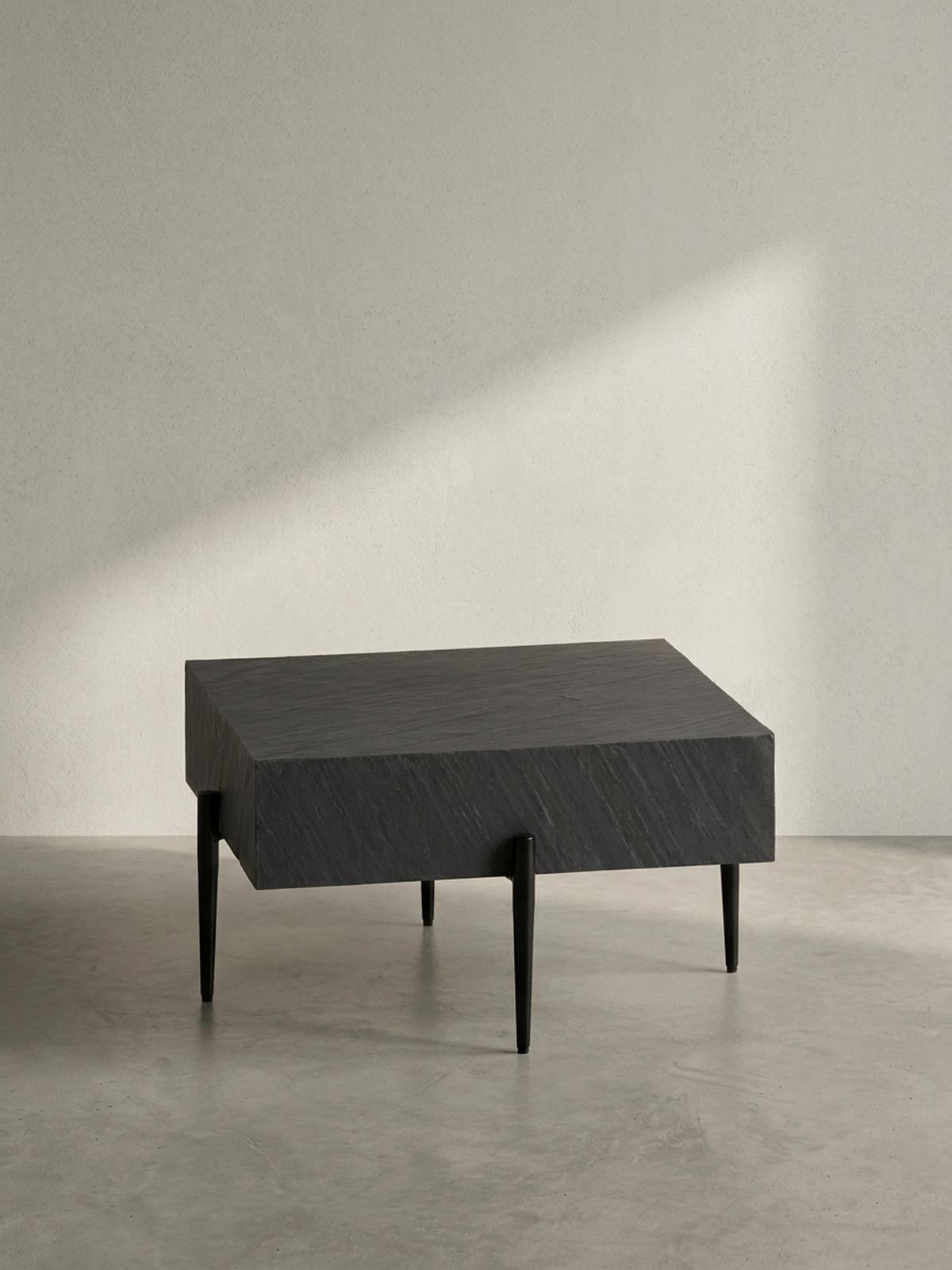 COUCHTISCH Quadratisch Anthrazit Steinoptik Metall 64x64x35 cm Modern Massiv - Schwarz/Grau, Holz/Metall (64/64/35cm) - KADIMA DESIGN