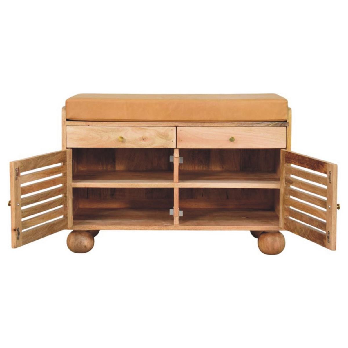 REGAL mit Eichenoptik-Finish, 2 Schubladen, 4 Ablagen, 2 Türen, hellbraun. - Hellbraun, Leder/Holz (85/56/40cm) - Artisan Furniture