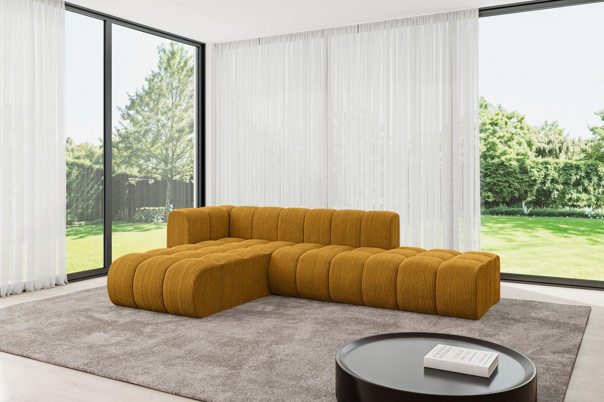 ECKSOFA modulares Sofa Zuvon-L1 - 296x177x70 cm Senfgelb - Currygelb, Holzwerkstoff/Textil (296/177cm) - ALTDECOR