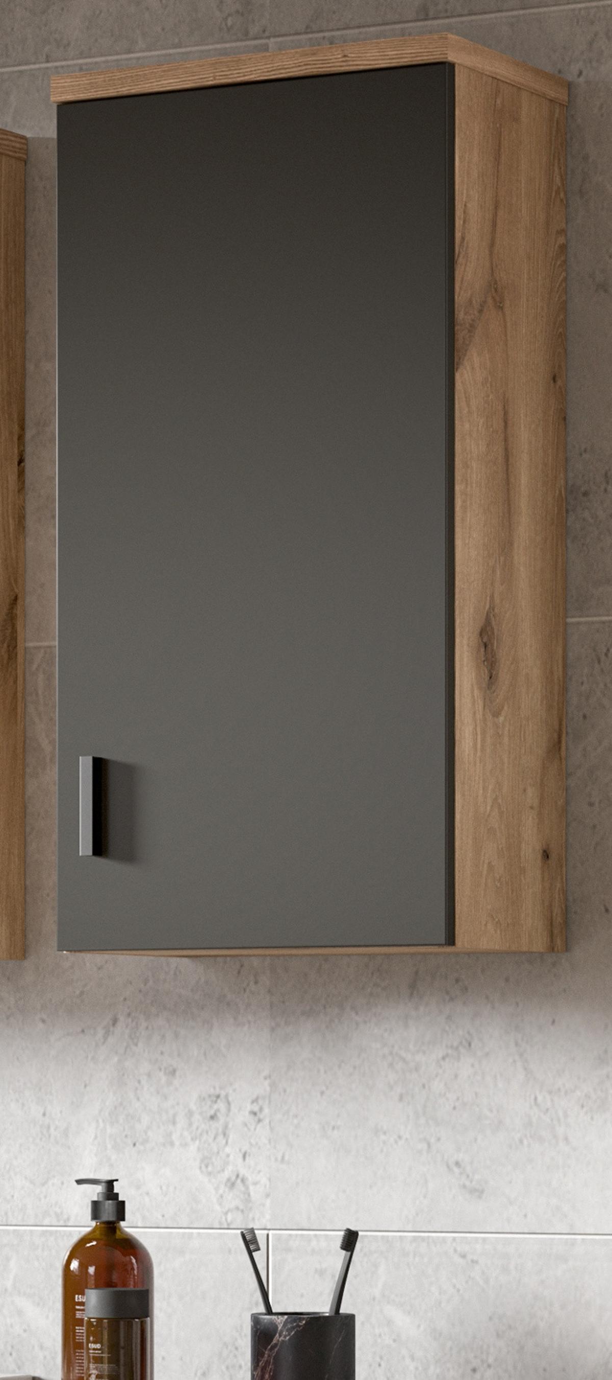 HÄNGESCHRANK grau matt, Eiche 37 cm, Badschrank mit Soft-Close - Eichefarben/Schwarz, Holzwerkstoff/Kunststoff (37/75/25cm) - Inn.Furn