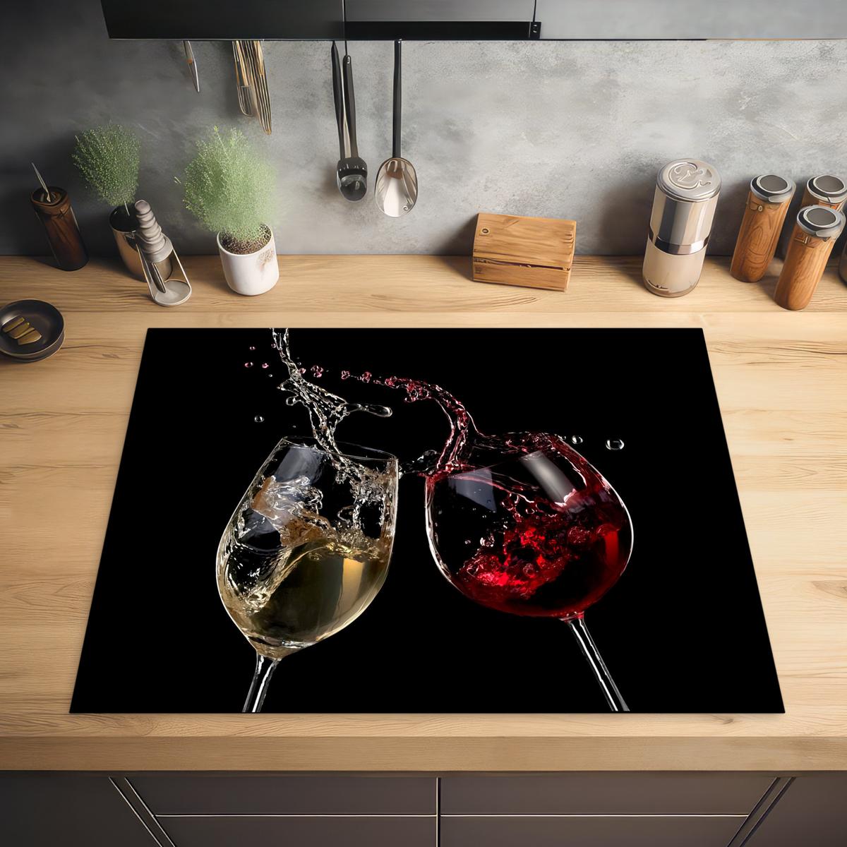 HERDABDECKPLATTE Rotwein - Weißwein - Glas - Schwarz Induktionsmatte 77x59 cm - Weinrot, Kunststoff (77/59/0.2cm) - MuchoWow