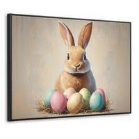 LEINWAND Bilder mit Rahmen - Osterhase - Pastell - Eier - 100x70 - Beige, Textil (100/70cm) - MuchoWow
