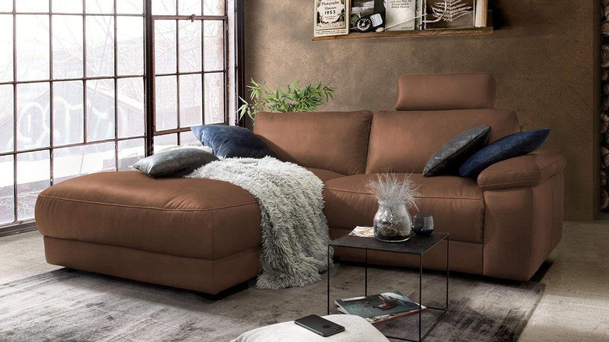 ECKSOFA MOTORISCHER RELAXFUNKTION LOLA Braun Leder Relaxfunktion - Schwarz/Braun, Leder (233/178cm) - KAWOLA