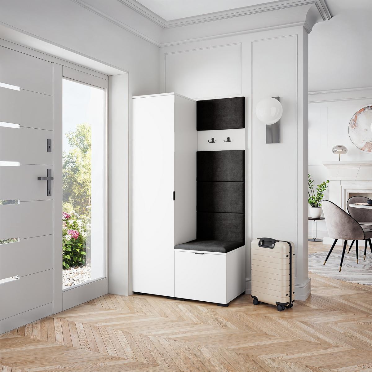GARDEROBENSCHRANK LORI 95/181/51 cm Modern Weiß - Schwarz/Weiß, Holzwerkstoff (95/181/51cm) - MASSENO