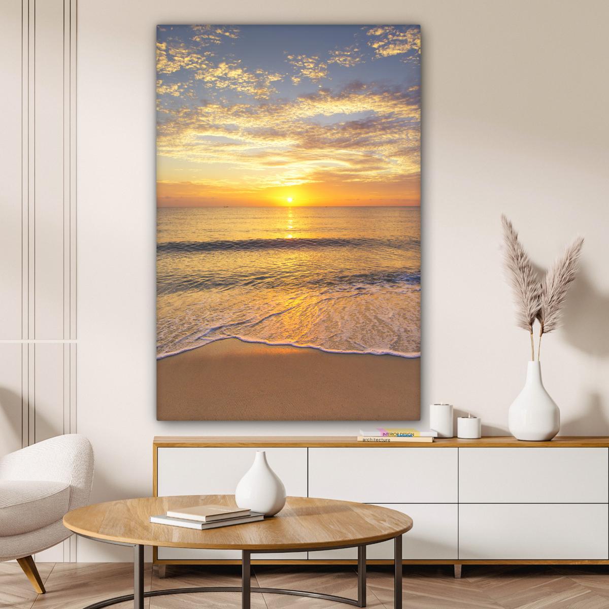 LEINWANDBILD Strand - Sonnenuntergang - Meer Deko Groß 90x140 cm - Gelb, Textil (90/140cm) - MuchoWow