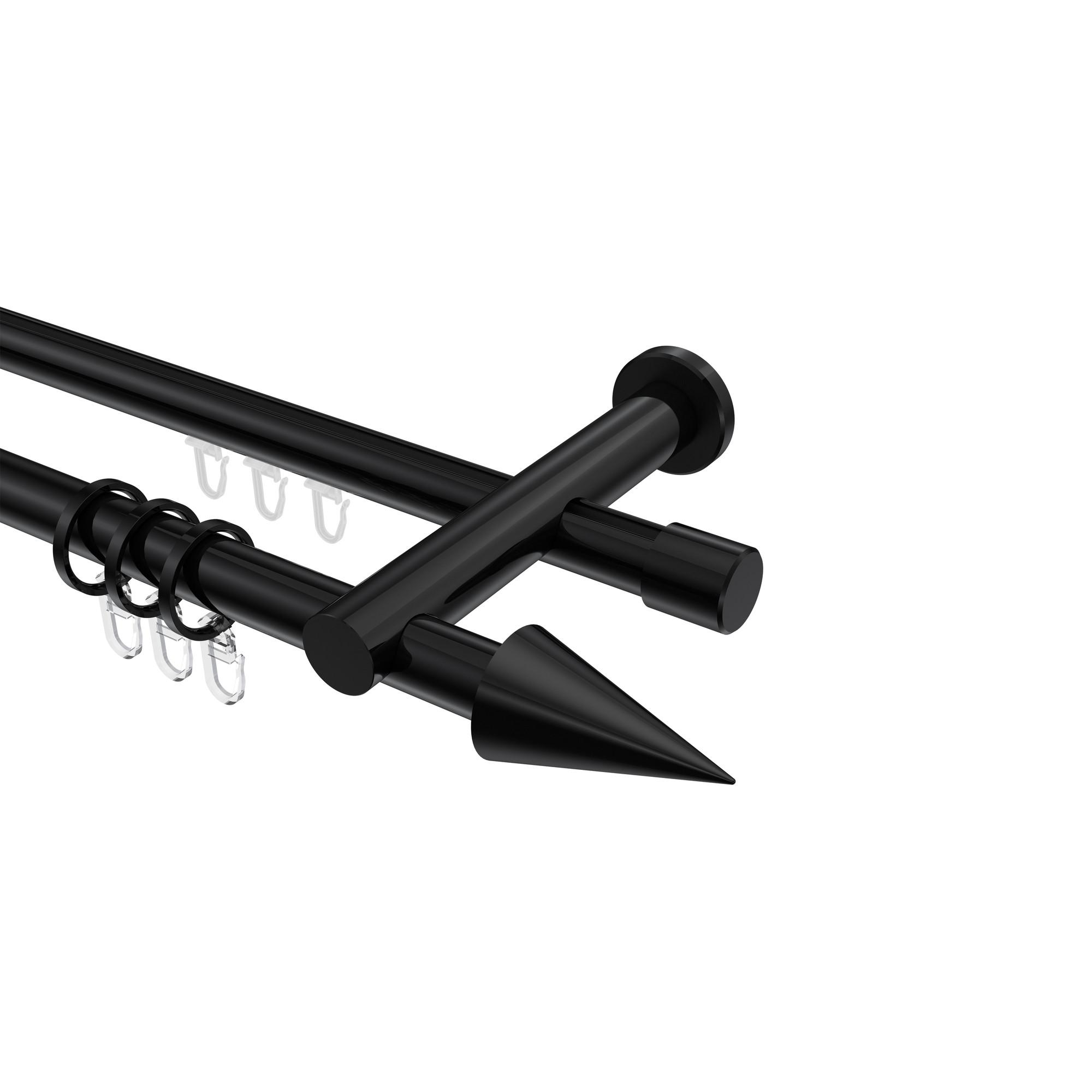 GARDINENSTANGE RUNDROHR-INNENLAUF Platon Savio 400 cm (geteilt in 2 x 200 cm), 2-läufig, 20 mm Ø Schwarz - Schwarz, Metall (400cm) - INTERDECO