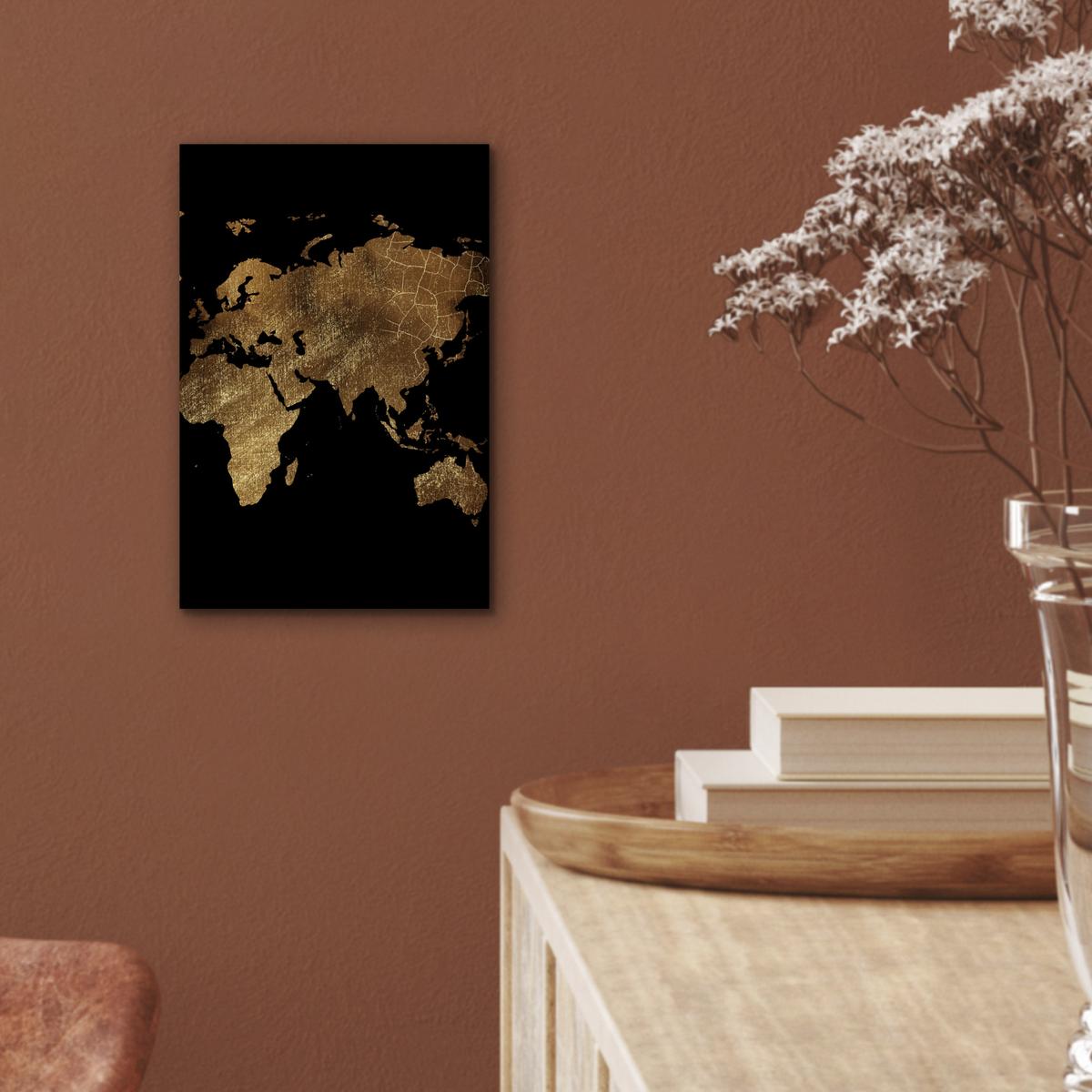 METALLBILD Weltkarte - Gold - Luxus - Erde - Schwarz 20x30 cm - Goldfarben, Metall (20/30cm) - MuchoWow