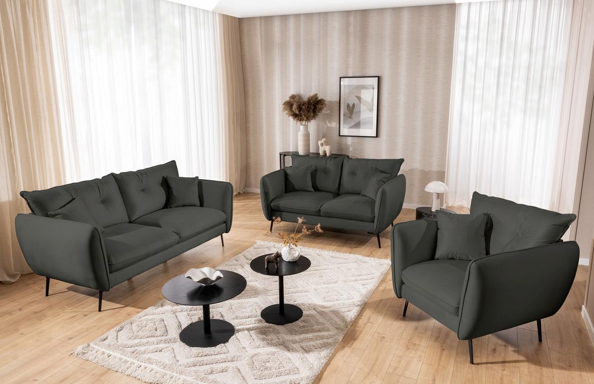 2-SITZER-SOFA Nordloft Dunkelgrau Samt - Dunkelgrau/Schwarz, Holz/Textil (174/86/100cm) - S-Style Möbel