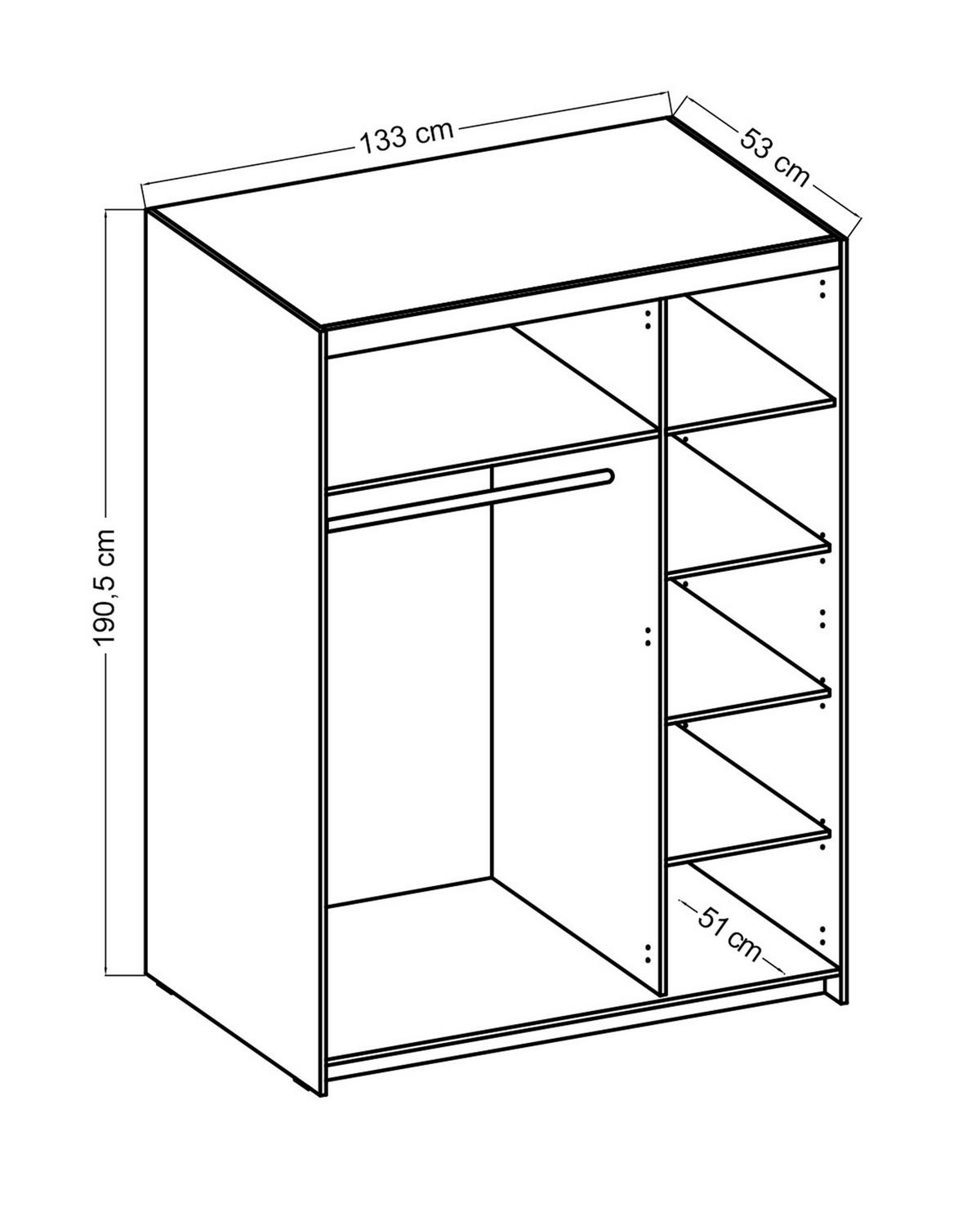 KLEIDERSCHRANK Storicos Weiß 133/190,5/53 cm - Modern 3-türig - Weiß, Holzwerkstoff/Kunststoff (133/190.5/53cm) - AX Living