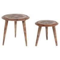 BEISTELLTISCH 2er-Set Mangoholz dunkelbraun rund Turua - Dunkelbraun, Holz (38/36/38cm) - Beliani