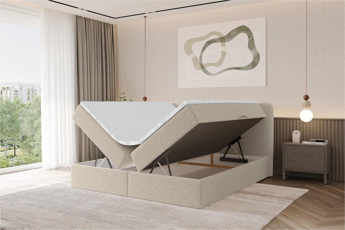 BOXBETT mit Matratze H4 - NINA - 180x200 cm Dunkelbeige - Baltimorefarben, Holzwerkstoff (180/200cm) - ALTDECOR