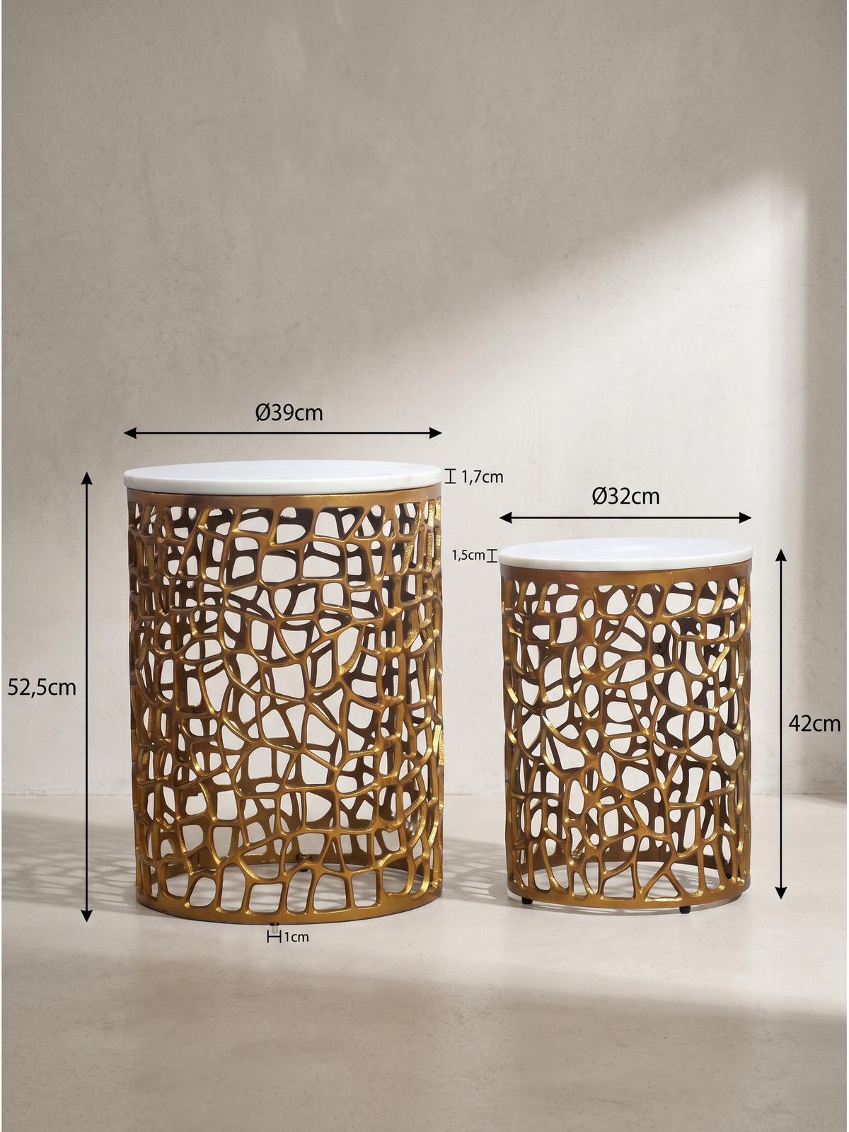 BEISTELLTISCHE 2er-Set ASTLUX, Marmor, Gold-Weiß, Ø 39 x 52,5 cm - Goldfarben, Stein/Metall (39/39/52.5cm) - KADIMA DESIGN