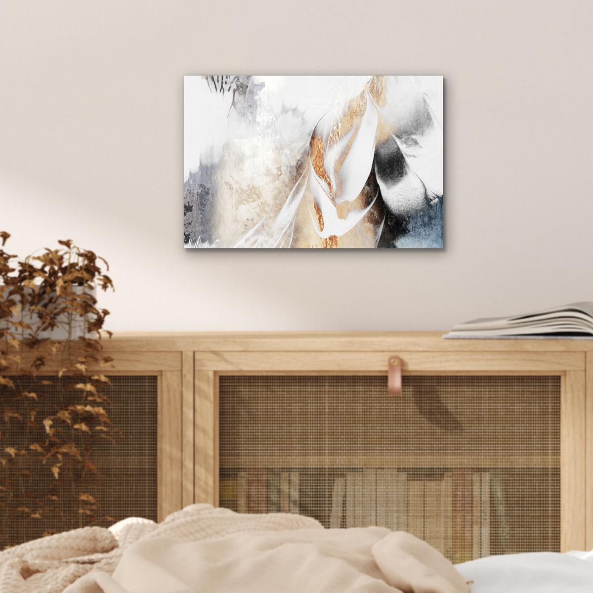 METALLBILD Luxus - Abstrakt - Gold - Weiß 30x20 cm - Goldfarben, Metall (30/20cm) - MuchoWow