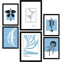 POSTER Set Mit 6 In Schwarzer Tinte Seltener Fisch Kunstdrucke Von Meer Und Ozean Für Innenarchitektur A3 & A4 Schwarzer Rahmen - Schwarz, Papier (29/3cm) - Nacnic