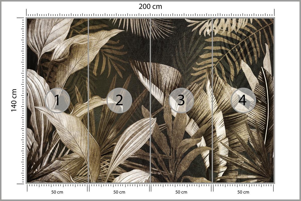 FOTOTAPETE tropische Blätter Pflanzen Retro 200x140 - Beige/Grau, Papier (200/140cm) - Muralo