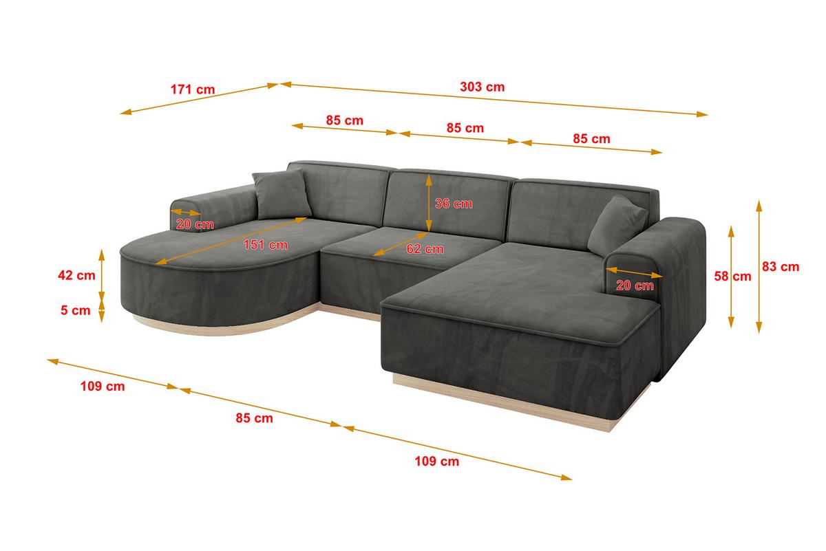 WOHNLANDSCHAFT ARRIO-U1 303x171x83 cm Anthrazit - Anthrazit, Holzwerkstoff/Textil (303/83/171cm) - ALTDECOR