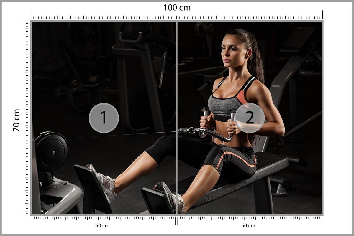 FOTOTAPETE Fitnessfrau Training Gym Modern Sport 100x70 - Beige/Schwarz, Papier (100/70cm) - Muralo