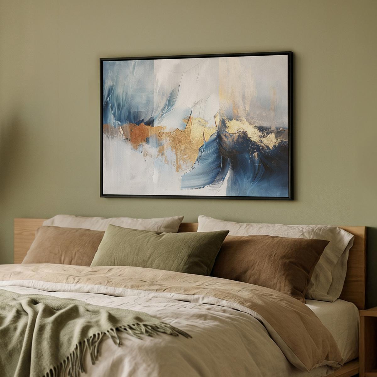 LEINWAND Bilder mit Rahmen - Gold - Blau - Aquarell - Kunst - Modern - 70x50 - Hellblau, Textil (70/50cm) - MuchoWow