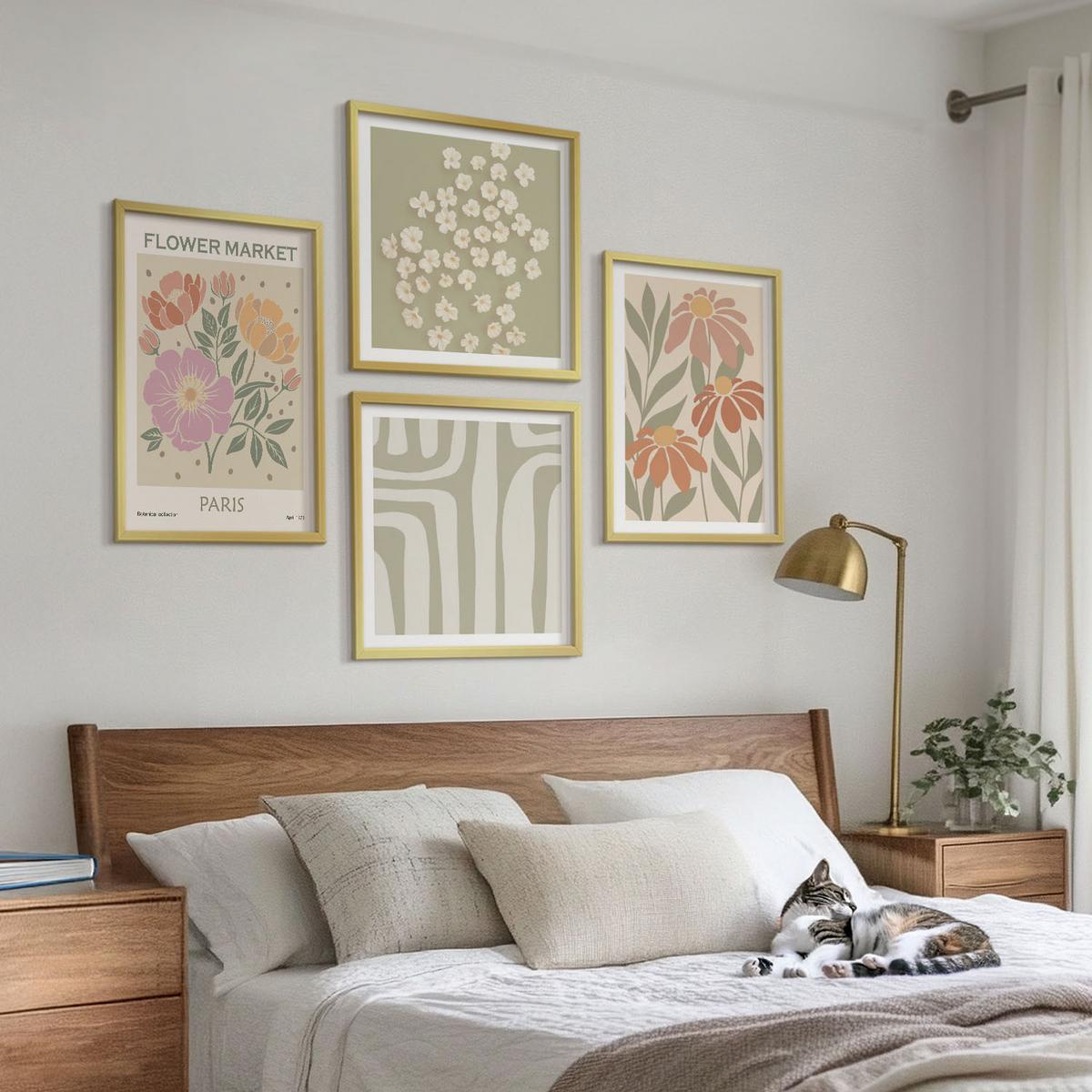 BILDER SET 4er Set - 50x50 cm & 40x60 cm Goldrahmen - Botanische Motive, Pariser Minimalismus - Goldfarben, Kunststoff (50/50cm) - TULUP