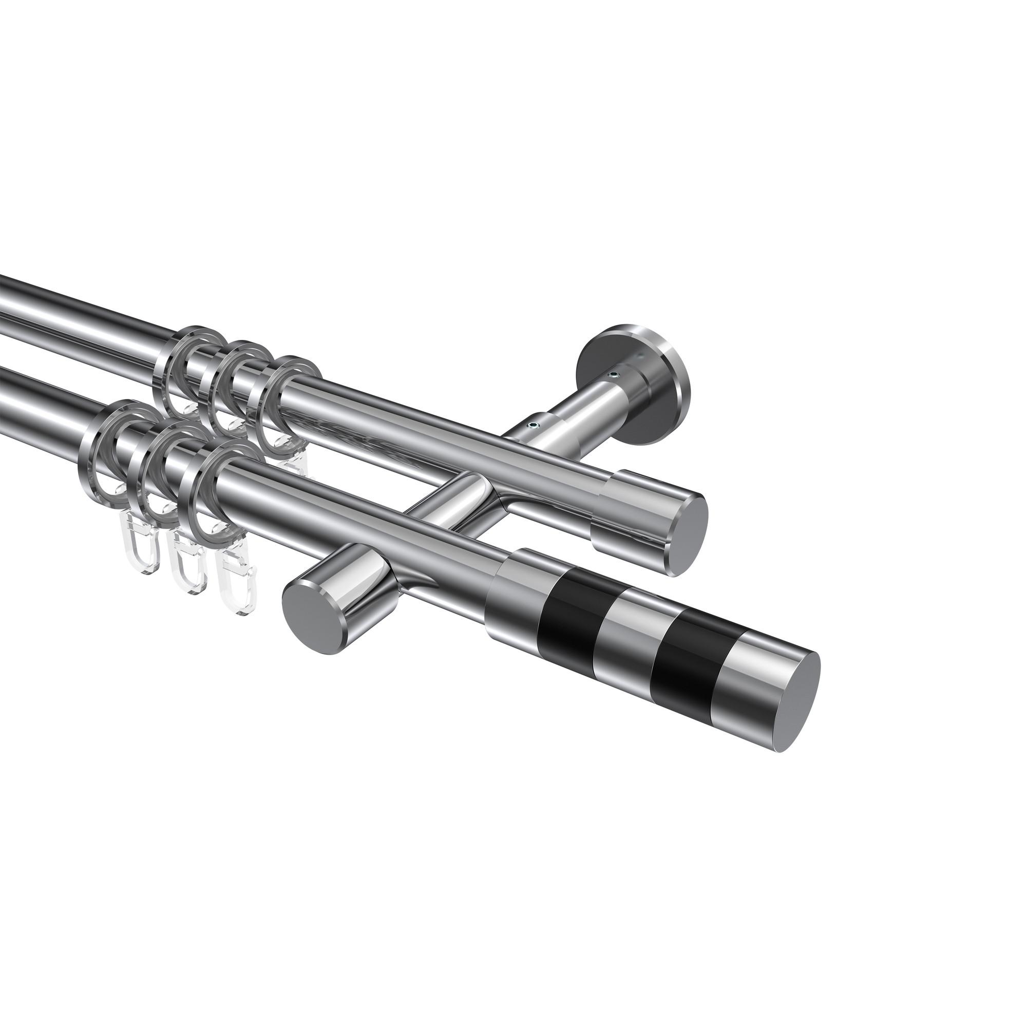 GARDINENSTANGE Prestige Mavell 420 cm (geteilt in 3 x 140 cm), 2-läufig, 20 mm Ø Chrom - Chromfarben/Schwarz, Metall (420cm) - INTERDECO
