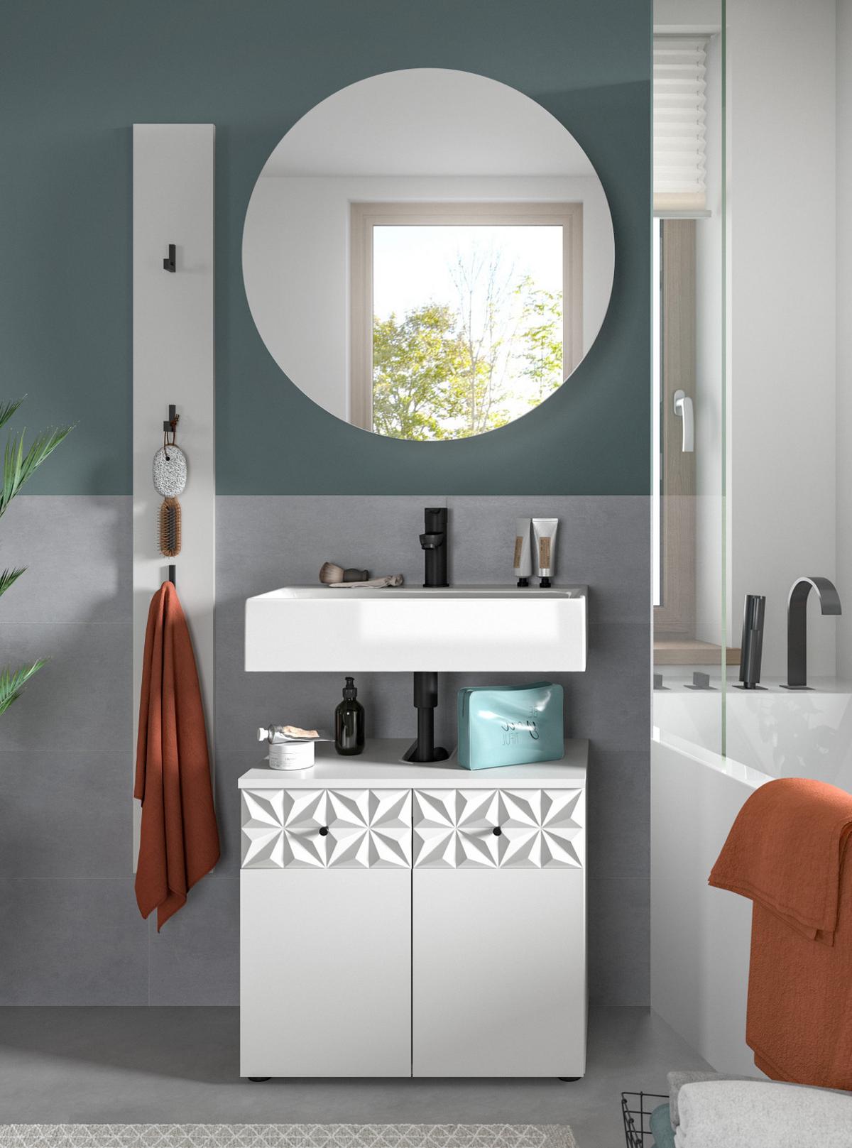 BADMÖBEL-SET weiß Hochglanz 3-teilig 100 cm, Komplettset mit 3D-Struktur - Weiß Hochglanz, Glas/Holzwerkstoff (101/187/37cm) - Inn.Furn