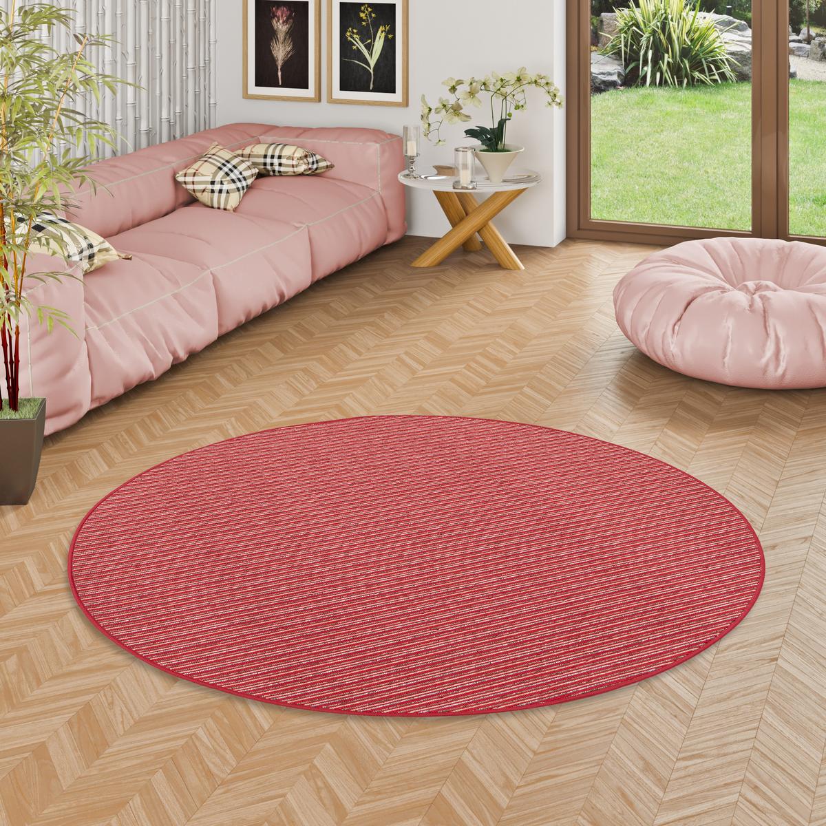 STREIFENBERBER TEPPICH MARTA RUND - Rot, Textil (100/100cm) - Snapstyle