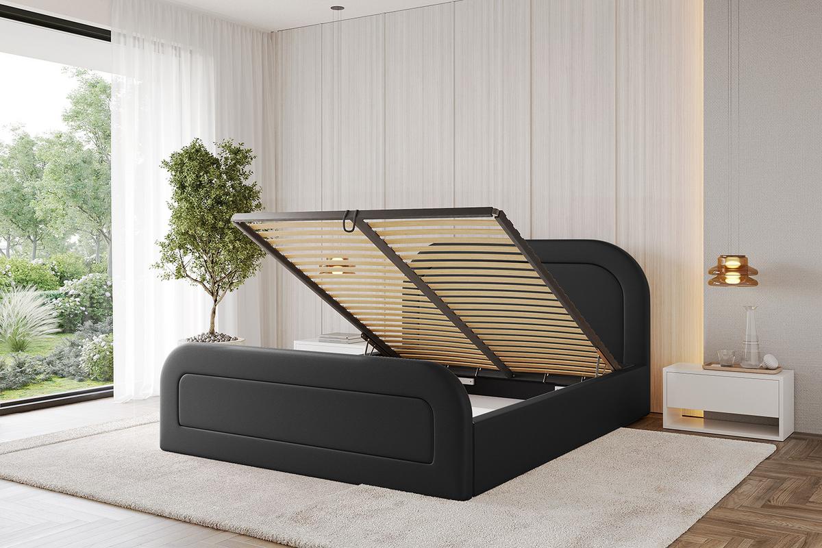 POLSTERBETT mit Bettkasten, Fußteil und Lattenrost, Boxbett mit Matratze H3/H4 - LERAY-Z 120x200 Schwarz Kunstleder - Schwarz Hochglanz, Holzwerkstoff/Textil (120/200cm) - ALTDECOR