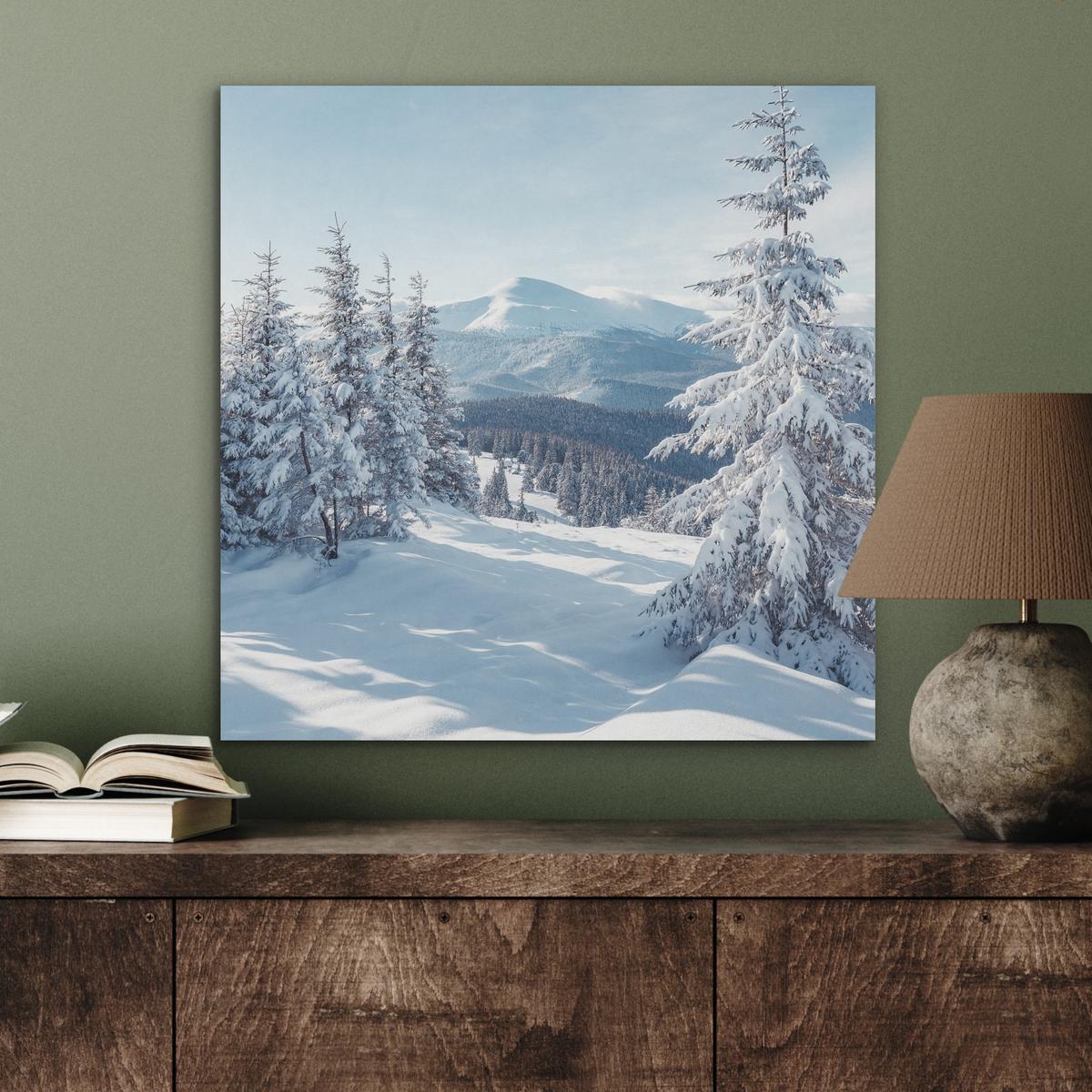 AKUSTIKBILD Winterlandschaft - Natur - Berge - Bäume - Schnee Wandbilder 60x60 cm - Hellblau, Kunststoff (60/60/0.9cm) - MuchoWow