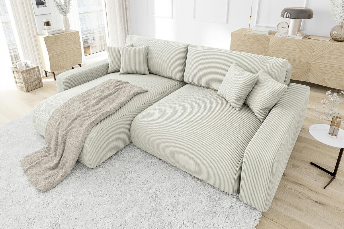 ECKSOFA Emma Beige Cord - Ottomane links - Beige, Textil (234/170cm) - S-Style Möbel