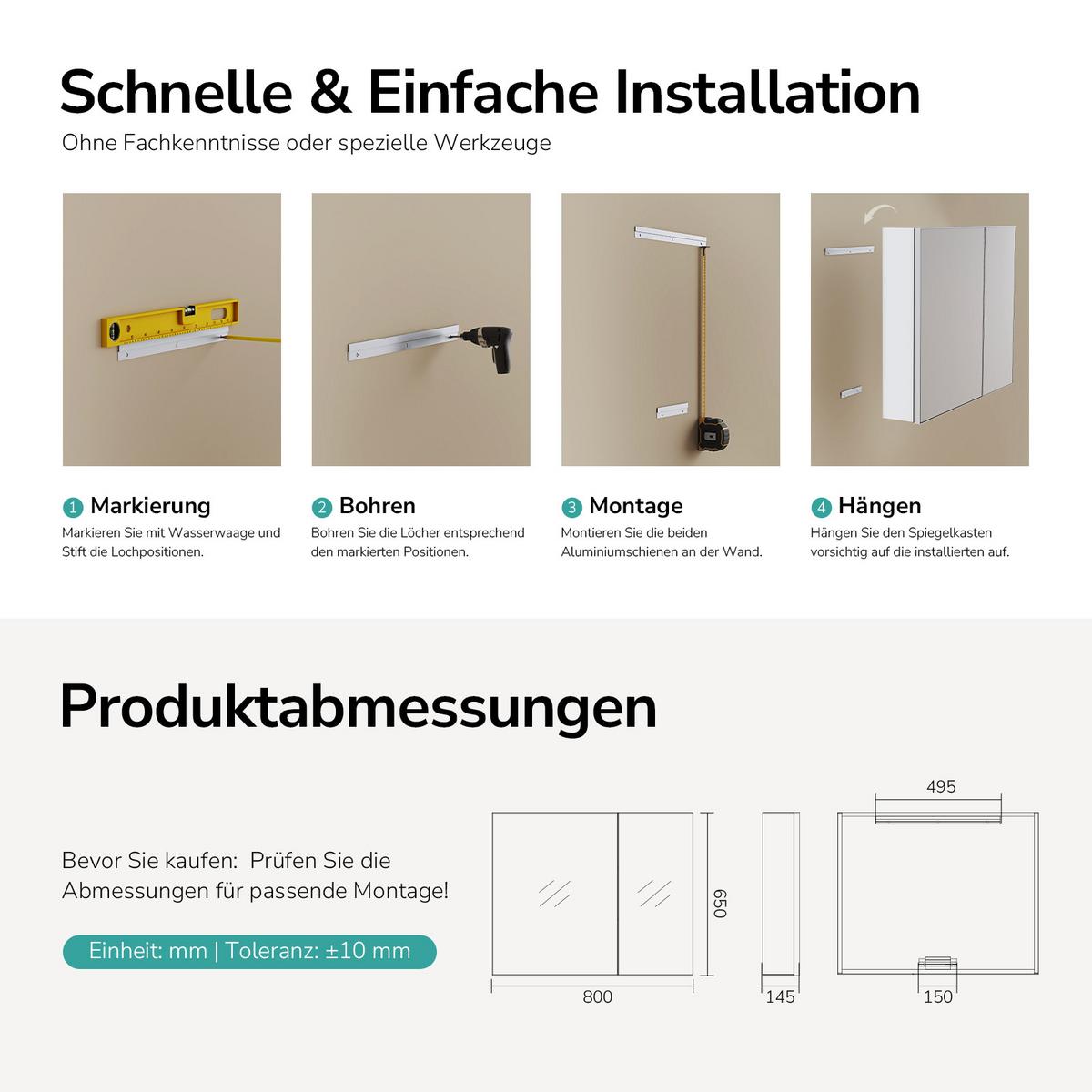 SPIEGELSCHRANK mit Ablagefächern und Rückwand-Stauraum mattweiß 65/80 cm - Weiß, Glas (80/65/15cm) - EMKE