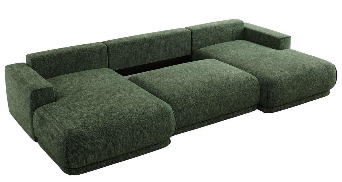 WOHNLANDSCHAFT RINA U Dunkelgrün Schenille grob gewebt - Dunkelgrün/Schwarz, Kunststoff/Textil (360/85/170cm) - MKS