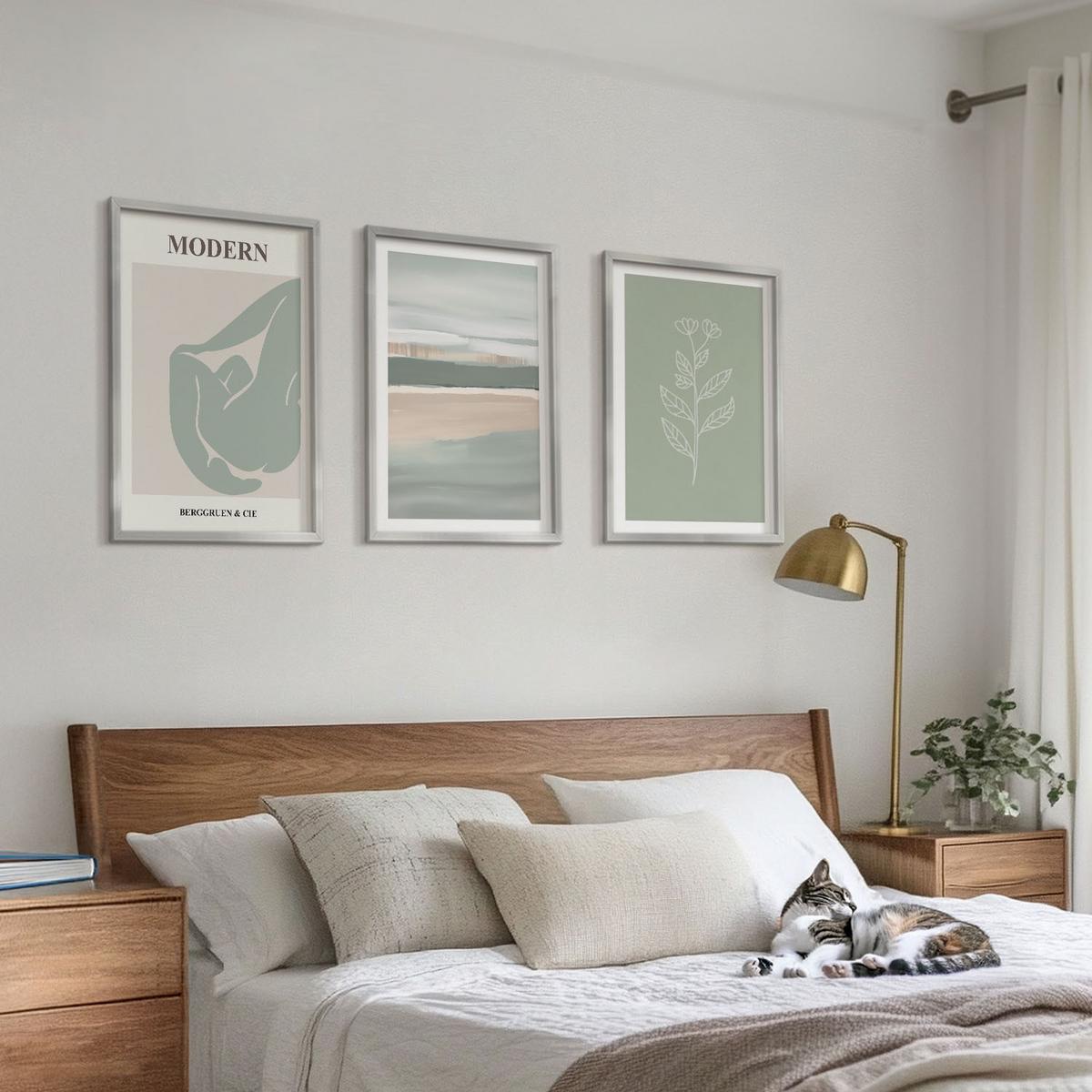 BILDER SET 3er Set - 40x60 cm Silberner Rahmen - Abstrakte pastellfarbene Pflanzenformen - Silberfarben, Kunststoff (40/60cm) - TULUP
