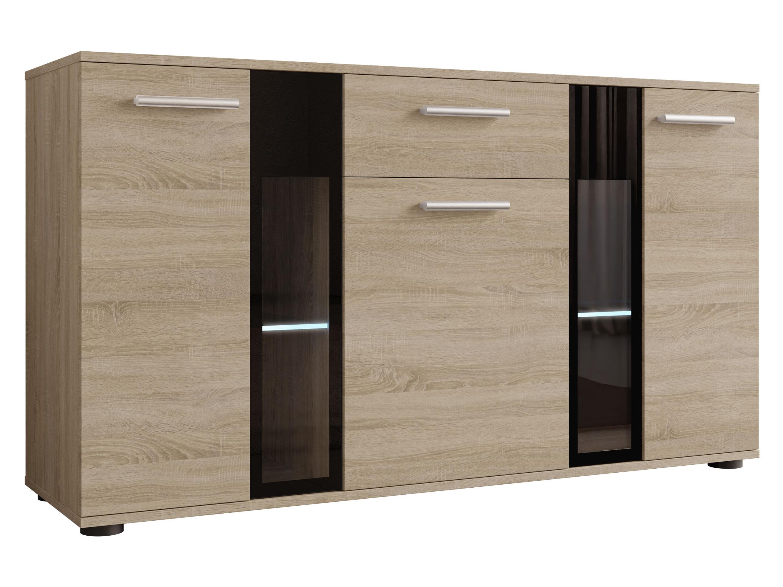 KOMMODE Salsa mit blauer LED Beleuchtung - Silberfarben/Sonoma Eiche, Holzwerkstoff (141/80/41cm) - MIRJAN24