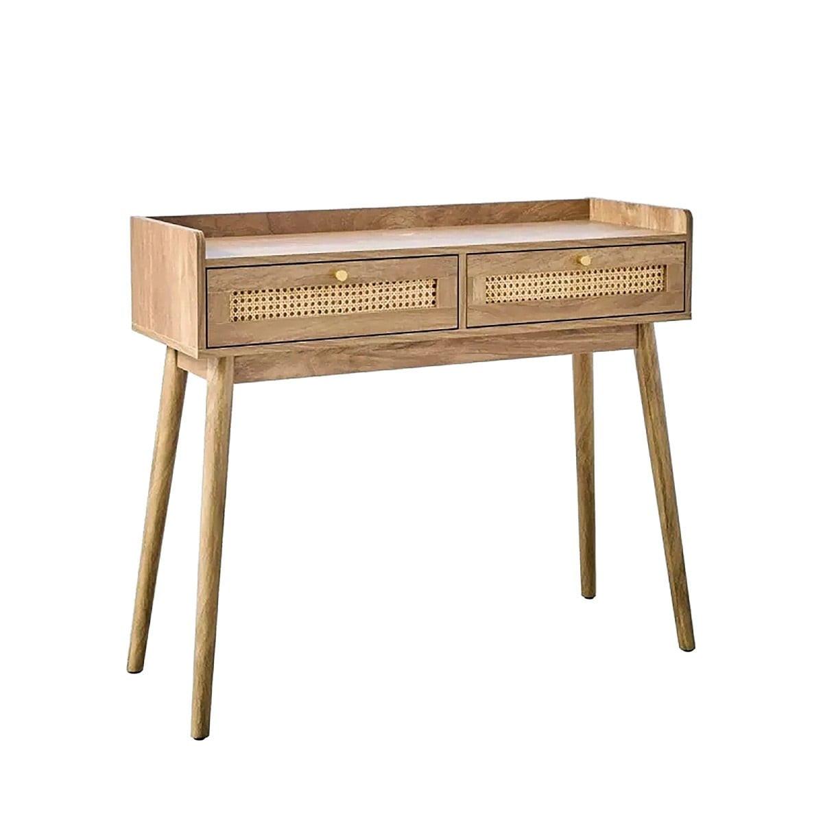 KONSOLE 2 Schubladen mit Rattanfronten und Holzbeinen Palmo 100/35/85,2 cm - Eschefarben, Holzwerkstoff (42/35/85.2cm) - Calicosy