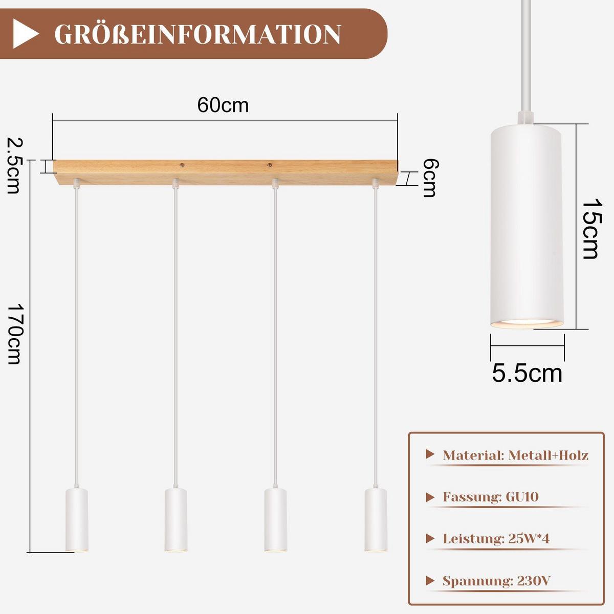 PENDELLEUCHTE Glück 60/6/170 cm - Weiß, Holzwerkstoff (60/6/170cm) - Nettlife