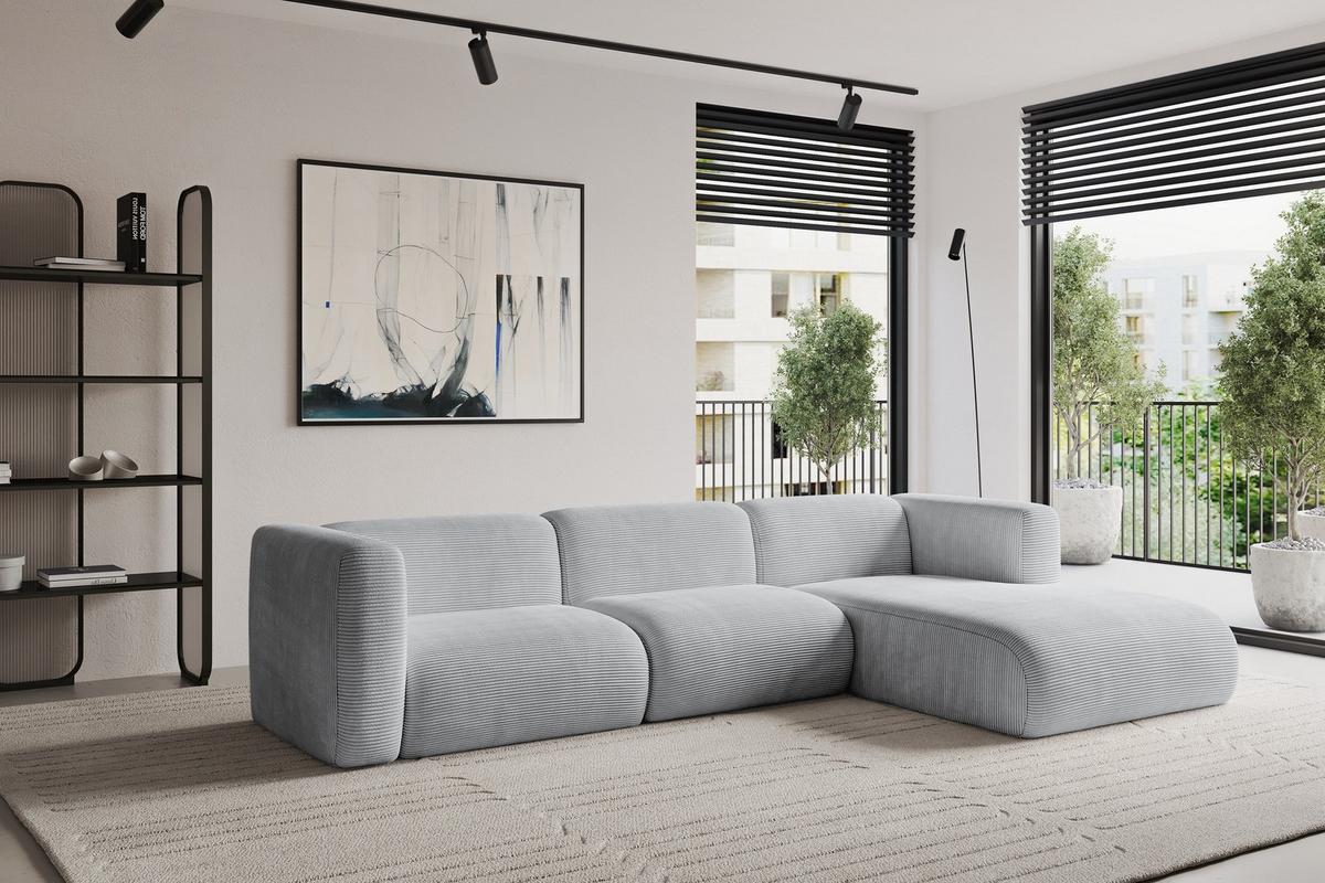 ECKSOFA Ottomane Rechts MIRA-L1 227x179x89 Grau Cord - Blaugrau/Schwarz, Holzwerkstoff/Kunststoff (227/179cm) - ALTDECOR