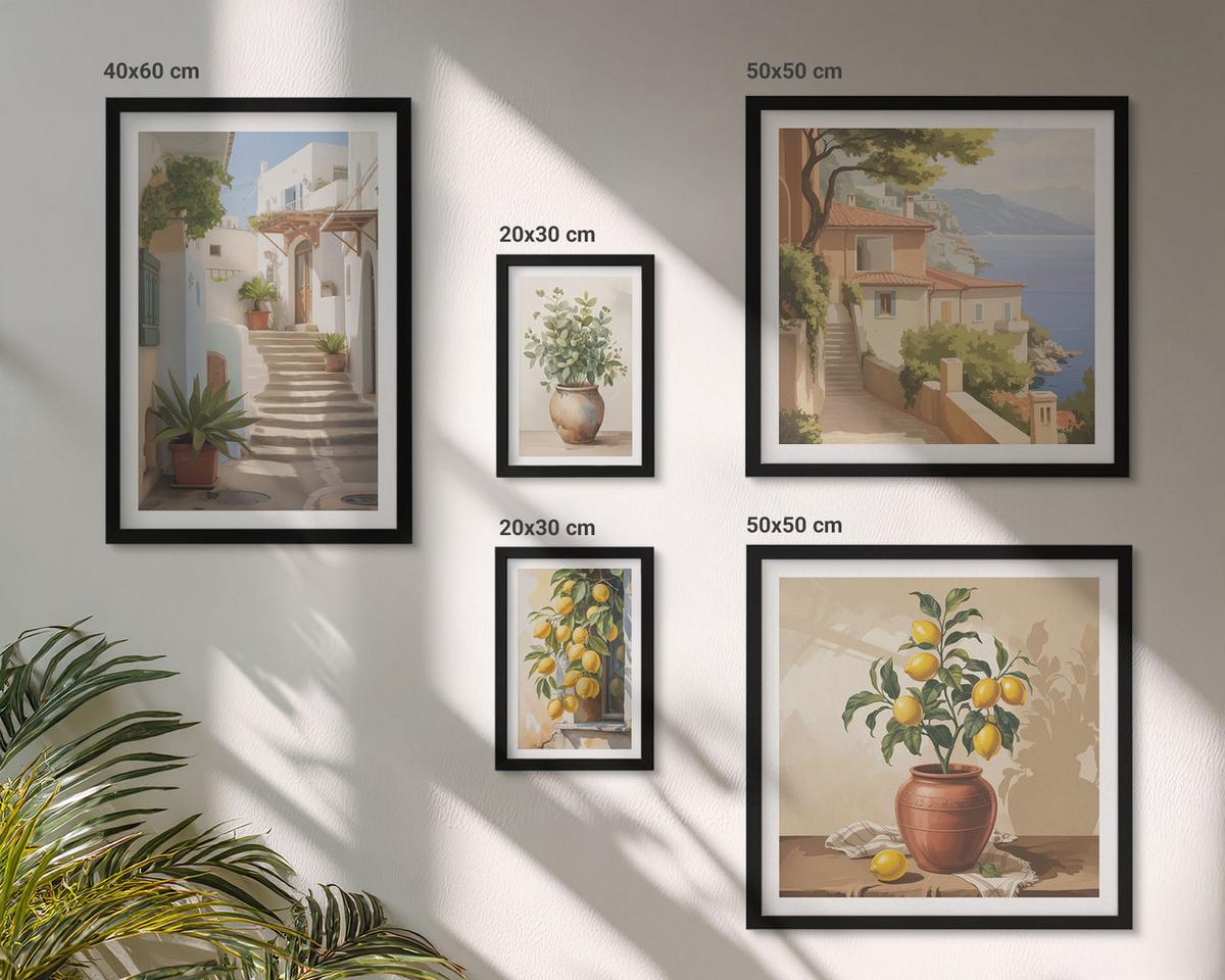 BILDER SET 5er Set - 50x50 cm & 20x30 cm & 40x60 cm Schwarzer Rahmen - Blumen in einer Vase, ein Meer aus Zitronen - Schwarz, Kunststoff (40/60cm) - TULUP