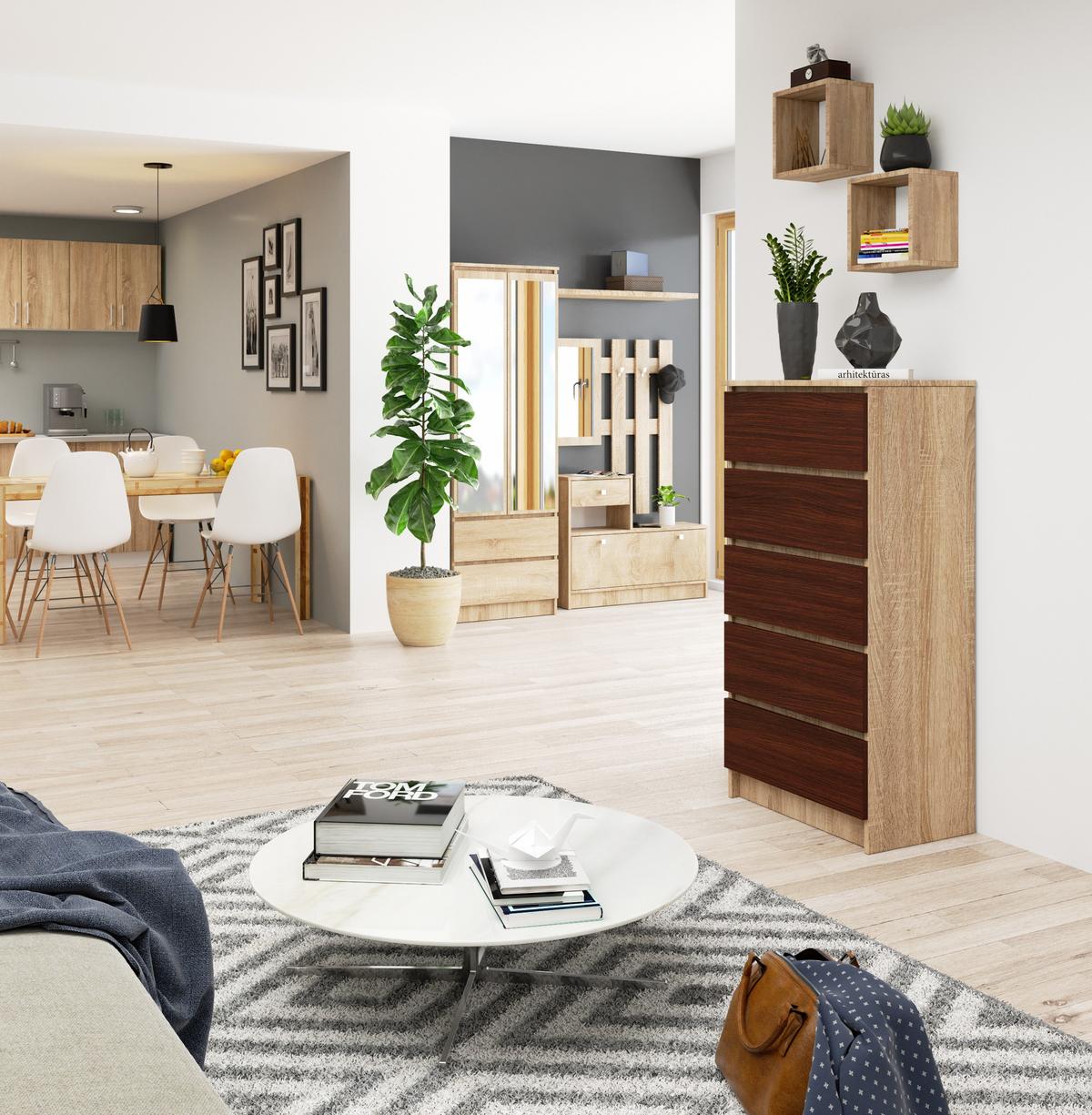 KOMMODE Eiche Sonoma, Dunkelbraun 121/60/40 - Dunkelbraun, Holzwerkstoff (60/121/40cm) - RAUMHIRSCH FURNITURE