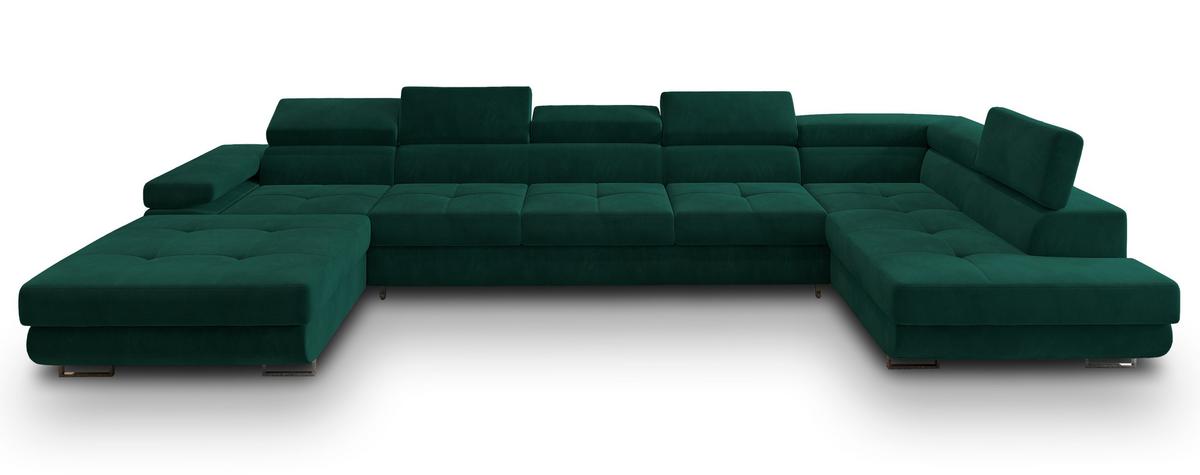 WOHNLANDSCHAFT TORIVA R-S Grün Velours-Stoff mit Schlaffunktion - Grün, Holz (418/90/202cm) - MASSENO