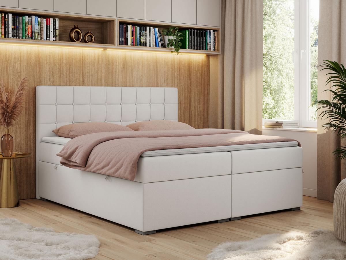 BOXBETT CARMEN 200/200 Weiß Kunstleder - H4 - Weiß, Holz/Textil (200/200cm) - MKS