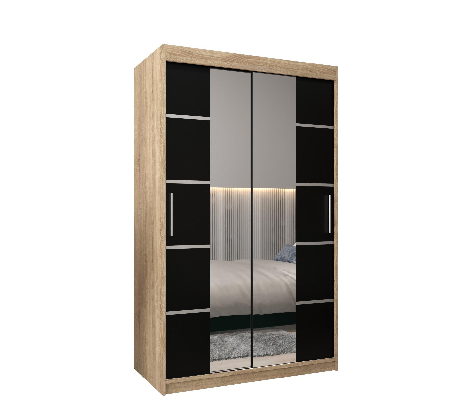 SCHWEBETÜRENSCHRANK 200/120/62 2-türig - Silberfarben/Schwarz, Holz/Kunststoff (120/200/62cm) - MÖBEL KRYSPOL